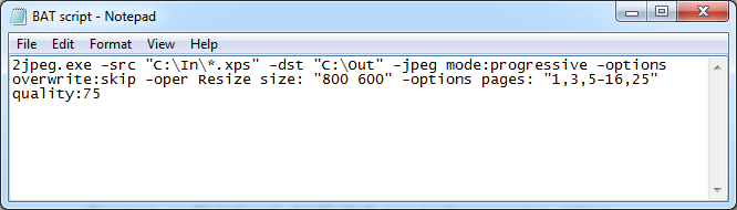 Batch-Datei zur automatischen Konvertierung von XPS-Dateien in JPG mit verschiedenen Parametern