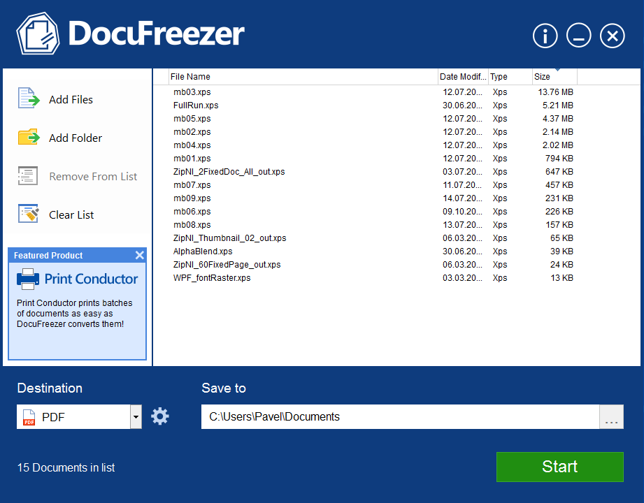 Mehrere XPS-Dateien mit DocuFreezer nach PDF konvertieren