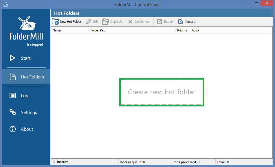 Neuen Hot Folder in FolderMill erstellen