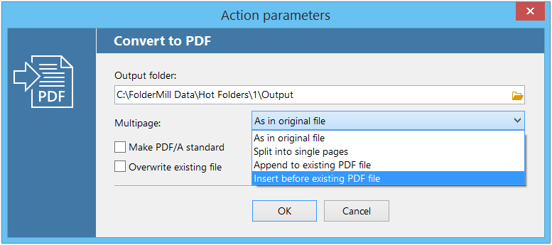 PDF mit FolderMill verbinden - neue Dateien vor oder nach einem bestehenden PDF einfügen