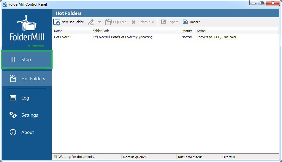 FolderMill Dateiverarbeitung ausführen